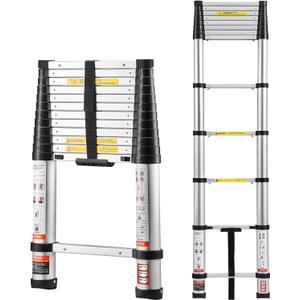 VEVOR 12.5ft Telescoping Ladder, Aluminum Lightweight Multi-Purpose Collapsible Extension, One-Touch Retraction Ladder, Heavy Duty 330LBS Max Capacity with Non-Slip Feet, for Home, Outdoor Work, Loft