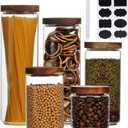 Glass Canisters With Wooden Lids Kitchen Jars for Storage,Tea,Sugar and Coffee Container Set,Set of 5 Canisters for Candy, Cookie, Rice and Spice Jars