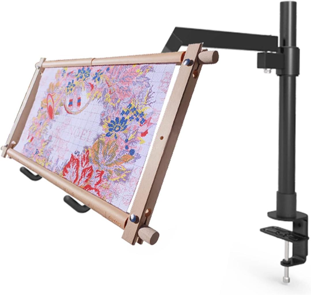 Metal Needlework Frames Stand Adjustable Rotated Embroidery Holder Hands Free Cross Stitch Scroll Frame Lap Table Clamp Embroidery Frame Stand for Needlepoint Supplies