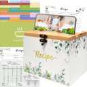 Wooden Recipe Box With Leaf Pattern, Recipe Cards And Box Set Includes 100 4x6 Recipe Cards, 12 Dividers Smooth Hinge, Sturdy Packaging Built-In Recipe Holder Slot, Farmhouse Recipe Box