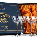 Vintage Crystal Champagne Coupe Glasses | Set of 6 | 4-5 oz Classic Cocktail Glassware - Martini, Manhattan, Cosmopolitan, Sidecar, Daiquiri | 1920s Speakeasy Retro Style Saucers | Storage Box