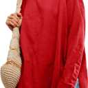 Women's Oversized Long Sleeve Shirts Crew Neck Casual Tops Loose Fit Side Slit Fall Tees (Red, S)
