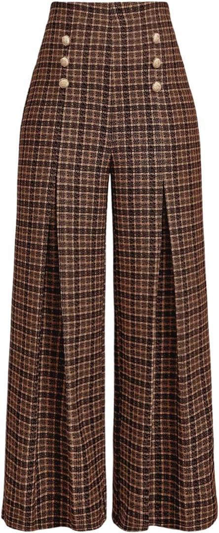 SOLY HUX Women's Plus Size Plaid Pants High Waisted Wide Leg Pants Work Office Trousers (XX-Large Plus)
