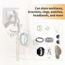 2 x 2 PCS 360Rotating Hanging Jewelry Organizer for Storage Necklace, Bracelets, Watches, Rings, Self-Adhesive Necklace Holder Organizer for Wall, Closet and Door, Bathroom, White