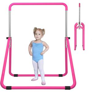 DOBESTS Kids Gymnastics Bar Folding Horizontal Bar, Adjustable Height Gymnastic Horizontal Bars, GymnasticTraining Equipment for Home (Rose)