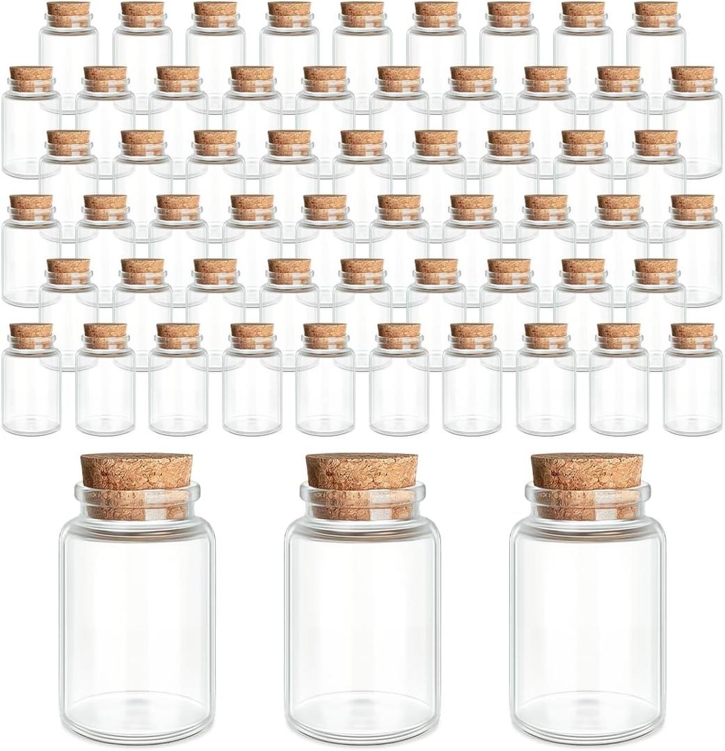 60-Pack 0.68 oz (20 ml) Glass Bottles with Cork Stoppers for Spell Bottles, Spice Jars, DIY Party Favors, Travel Memories & Plant Propagation Empty Recyclable Containers for Crafts, Kitchen,Dcor