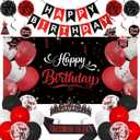 Roetyce Red Birthday Decorations for Women, Black and Red Birthday Queen Sash & Crown Banner Backdrop Balloons Hanging Swirls Kit Gift for Her, Bday Party Backdrop Background