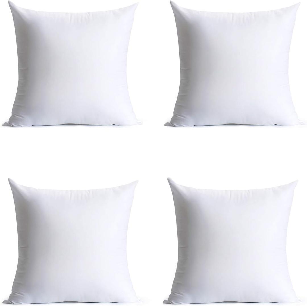 Calibrate Timing 18 x 18 inches Pillow Inserts, Set of 4 Hypoallergenic Brushed Microfiber Liner Down Alternative Filled Square Cushion Throw Pillow, 4 Count