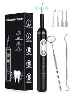 Plaque Remover for Teeth, Dental Cleaning Kit Tartar Remover for Teeth with LED Light & 5 Modes, Rechargeable Dental Cleaner, 4 Replaceable Heads