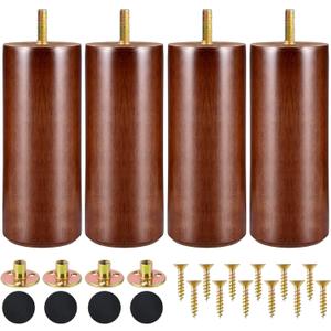Wood Furniture Legs Set of 4, Solid Round Sofa Couch Feet Replacement Wood Legs for Furniture Table Chair Dresser Ottoman Cabinets Footstool DIY