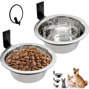 Hamiledyi 2 Pack Wall Mounted Elevated Dog Bowls - Adjustable Height Stainless Steel Raised Food & Water Bowls with Collapsible Stand for Medium & Large Dogs & Cats (M)