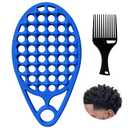 KOUPA Silicone Afro Twist Brush with Pick Comb - Easy Clean Dual-Sided Design with Textured Holes for Defined Afro Curls, Suitable for Coily Hair Men & Women, Blue