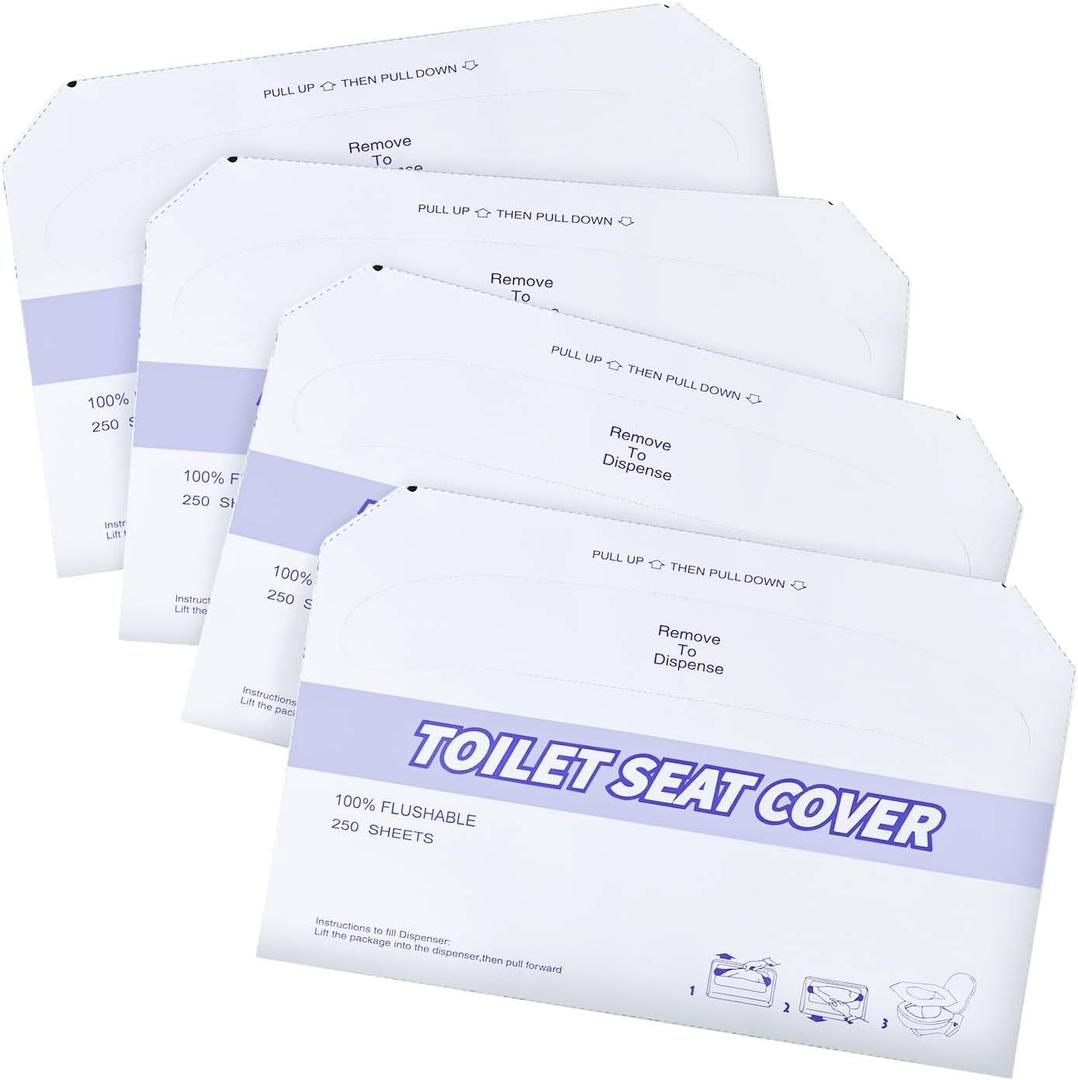 4 Pack (1000 Pieces) Disposable Toilet Seat Covers Flushable Paper Toilet Seat Cover for Bathroom, Hotels, Travel, Kids or Adults