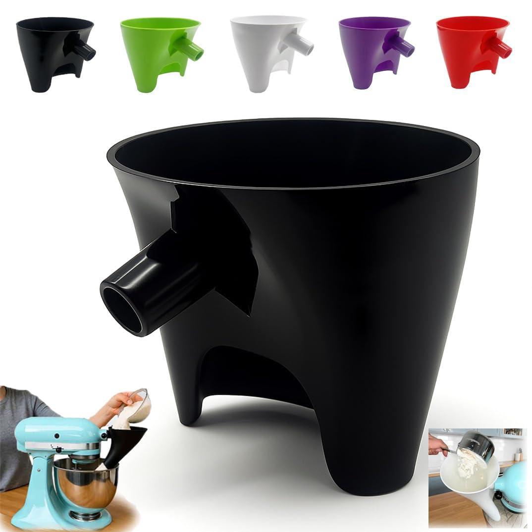 Flour Funnel for KitchenAid Mixer 5 Qt, Anti-Splash Attachment for Tilt-Head Stand Mixer 4.5 & 5 Quart (KSM150), Dishwasher Safe No-Mess Baking Tool, Easy Pour Accessory (Black)