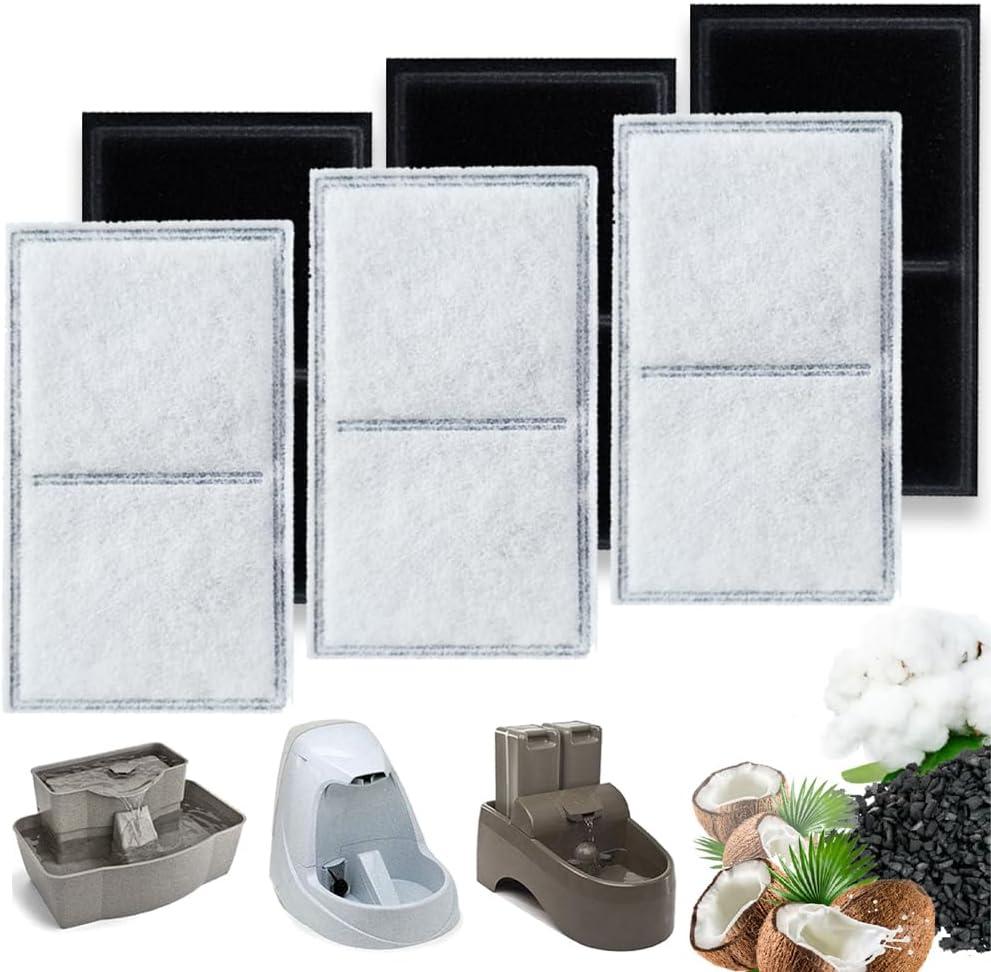 Cat Water Fountain Filter Compatible with PetSafe Drinkwell Platinum, Multi-Tier, Outdoor Dog, Everflow, Original Pet Fountain, Premium Pet Fountain Replacement Carbon Filter (6 PACK) (Black)