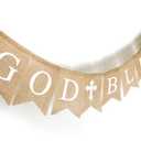 2 x CHRORINE God Bless Banner First Communion Banner Kit, Baptism Decorations for Boys Girls, First Communion Confirmation Decorations, Bautizo Decorations