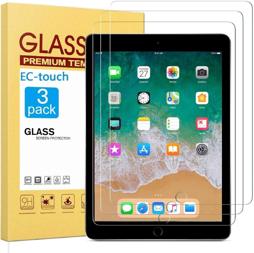 [3 Pack] Screen Protector for iPad 9.7 inch, iPad Air 1/2 - 9H Hard Tempered Glass, Bubble-Free, Anti-Scratch