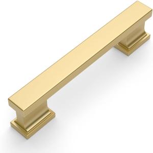 Amerdeco 10 Pack Brushed Gold Cabinet Pulls 3-3/4 Inch (96mm) Hole Center Drawer Pulls Cabinet Hardware Kitchen Cabinet Handles for Bathroom ZH00013