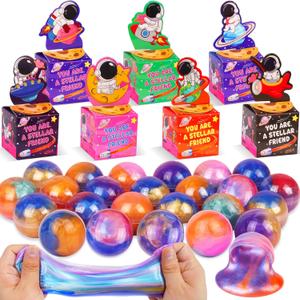 28 Pack Kids Valentines Day Gifts for School Galaxy Slime with Valentines Day Cards Space Gift Boxes, Valentine for Kids Classroom Valentines for Class Exchange Gifts Prizes Favors Favors for Boy Girl