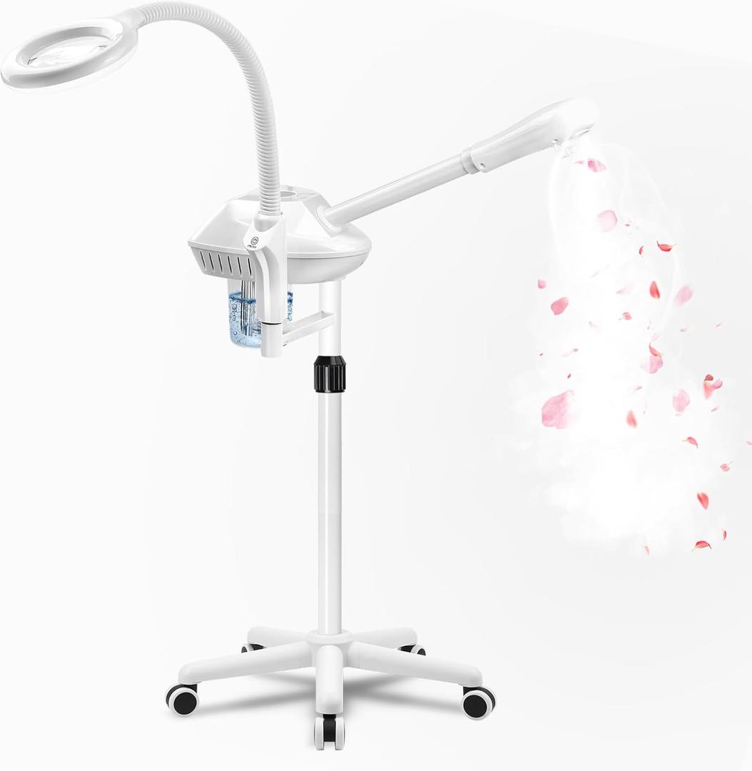 Professional Facial Steamer for Deep Hydration,2in1 Ozone Face Steamer with 5X Magnifying Lamp,Suitable for Home Use or Beauty Spa Deep Cleansing and Hydration (21-white)