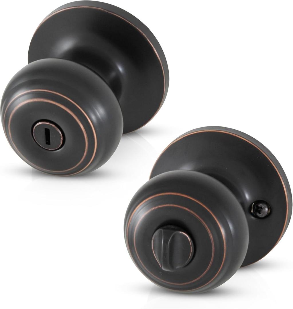 Honeywell Safes & Door Locks - Bedroom Door Knob with Lock and Key - Locking Interior Door Knobs Ideal for Closet, Room & Bathroom Requires Privacy - 5.25"L x 2.75"W In - Oil Rubbed Bronze - 8101402