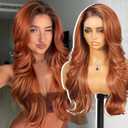 KOME Auburn Synthetic Lace Front Wig,13x4 HD Lace Layered Ginger Glueless Wigs for Women Daily Use 26IN