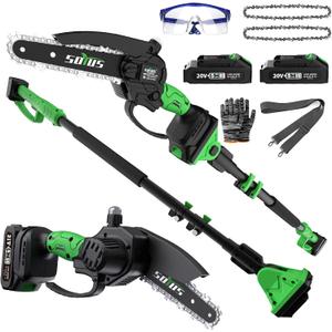 SOYUS 2-IN-1 Cordless Pole Saw & Mini Chainsaw, 21V 6-Inch Electric Pole Chainsaw for Tree Trimming, Auto Oiling, 15FT MAX Reach Pole Saw for Thick Branches(2x2.0Ah Batteries & Charger Included)