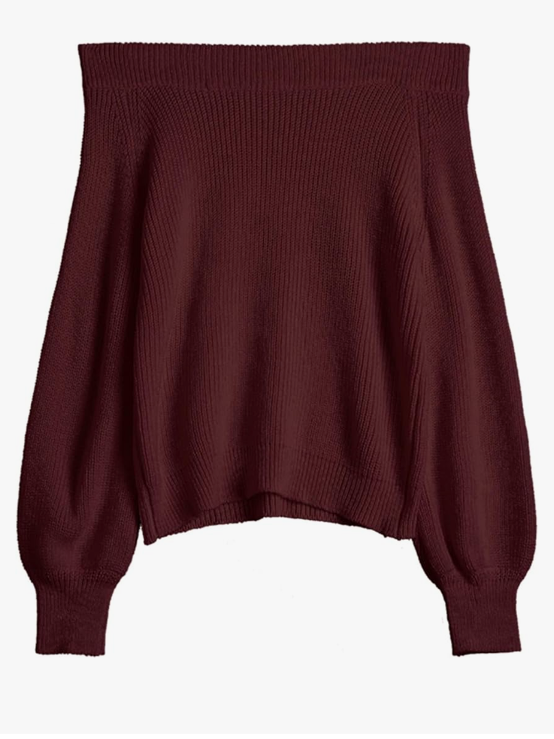 ZAFUL Women Off Shoulder Sweater Long Sleeve Knit Sweater Loose Pullover Jumper Tops, Size L