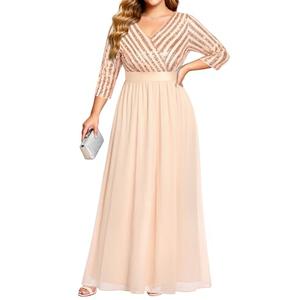 Talisea Blush Pink Plus Size Bridesmaid Dresses Long Sleeve Formal Wedding Guest Dress Evening Prom Gowns Maxi Sequin 18W