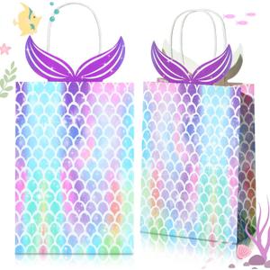 Chinco Mermaid Gift Bags Party Favors Bags Goodie Candy Treat Bags with Handle Mermaid Party Supplies for Girls Birthday Baby Shower Little Decorations(10 Pieces)