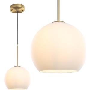 Modern Globe Pendant Light Fixtures, Mid-Century Glass Globe Flush Mount Ceiling Light, Rustic Light Pendant Lights Kitchen Island Dinning Hanging Pendant Light ﻿ (Gold-Frosted White, 25cm/10”)