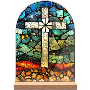 KOMI Cross Stand Catholic Ornament Statue Acrylic Desk Sign Tabletop Decor Home Altar Decor Christian Gifts