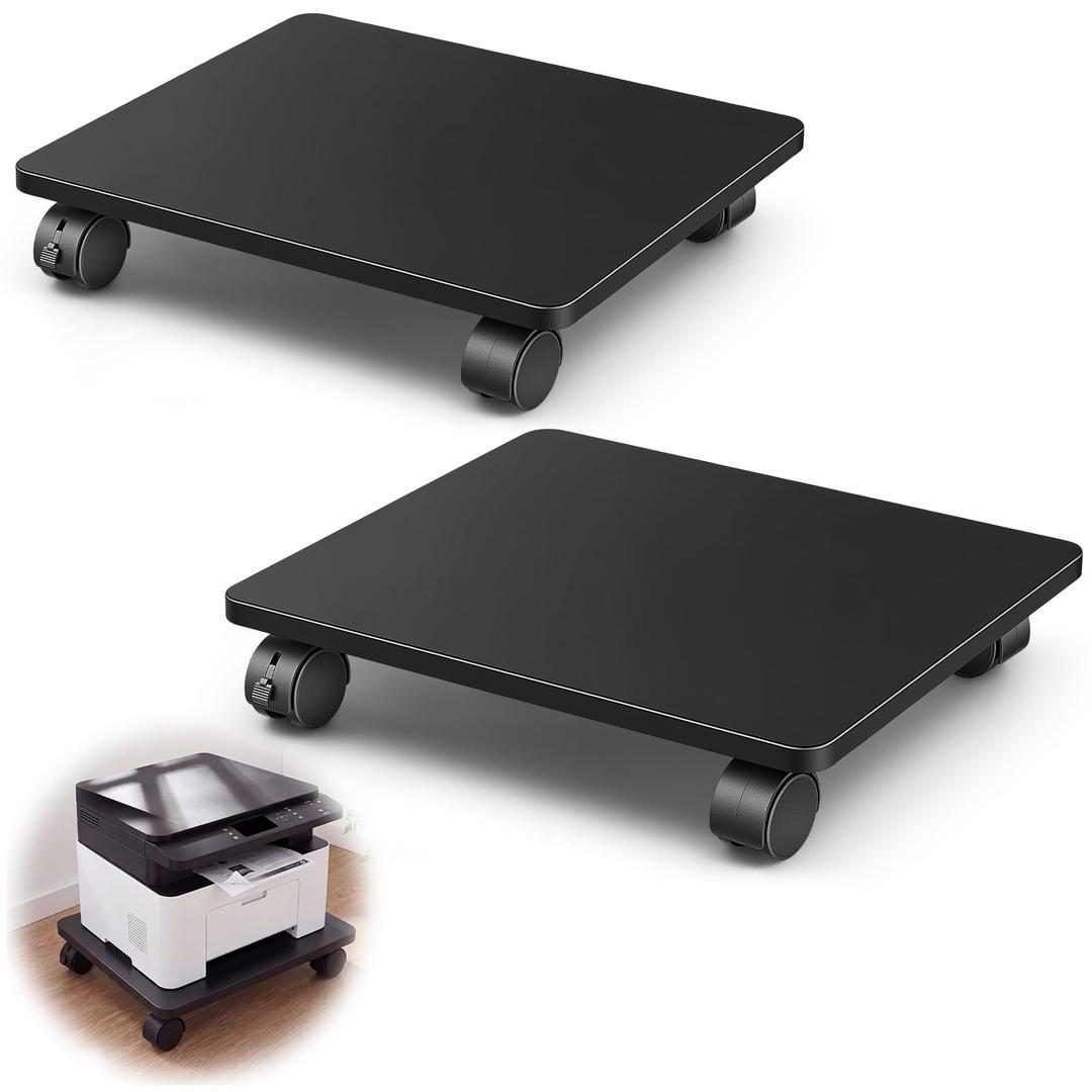 Beeveer 2 Pcs Black Under Desk Printer Stand 15.8 x 13.8 x 3.2 Inches