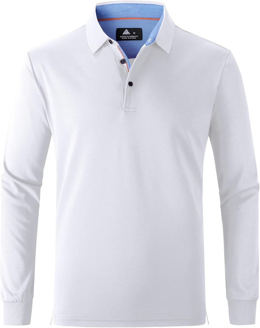SWISSWELL Long Sleeve Polo Shirts for Men collared Performance Golf Shirts Casual Workwear Office (Large, A-white)