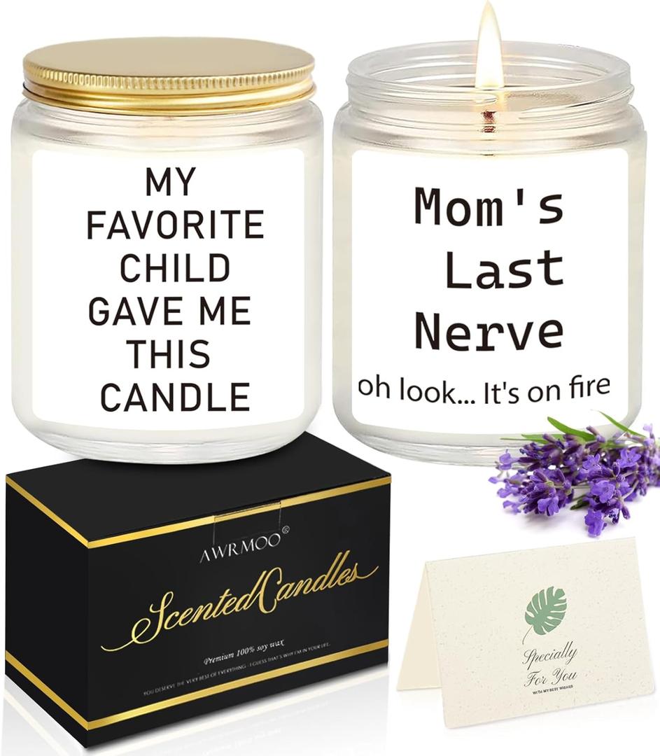 2 x Gifts for Mom from Daughter Son, Best Mom Gifts, Funny Birthday Gifts for Mom, Mothers Day, Christmas Day, Cool Thanksgiving Gifts for Mom Stepmother Adoptive Mother, Mom's Last Nerve Candle(14oz)