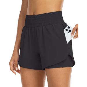 YEZII Womens High Waist Running Shorts Athletic Workout Quick Dry Shorts for Women with Pockets Gym Yoga White Summer Shorts (Black, M)