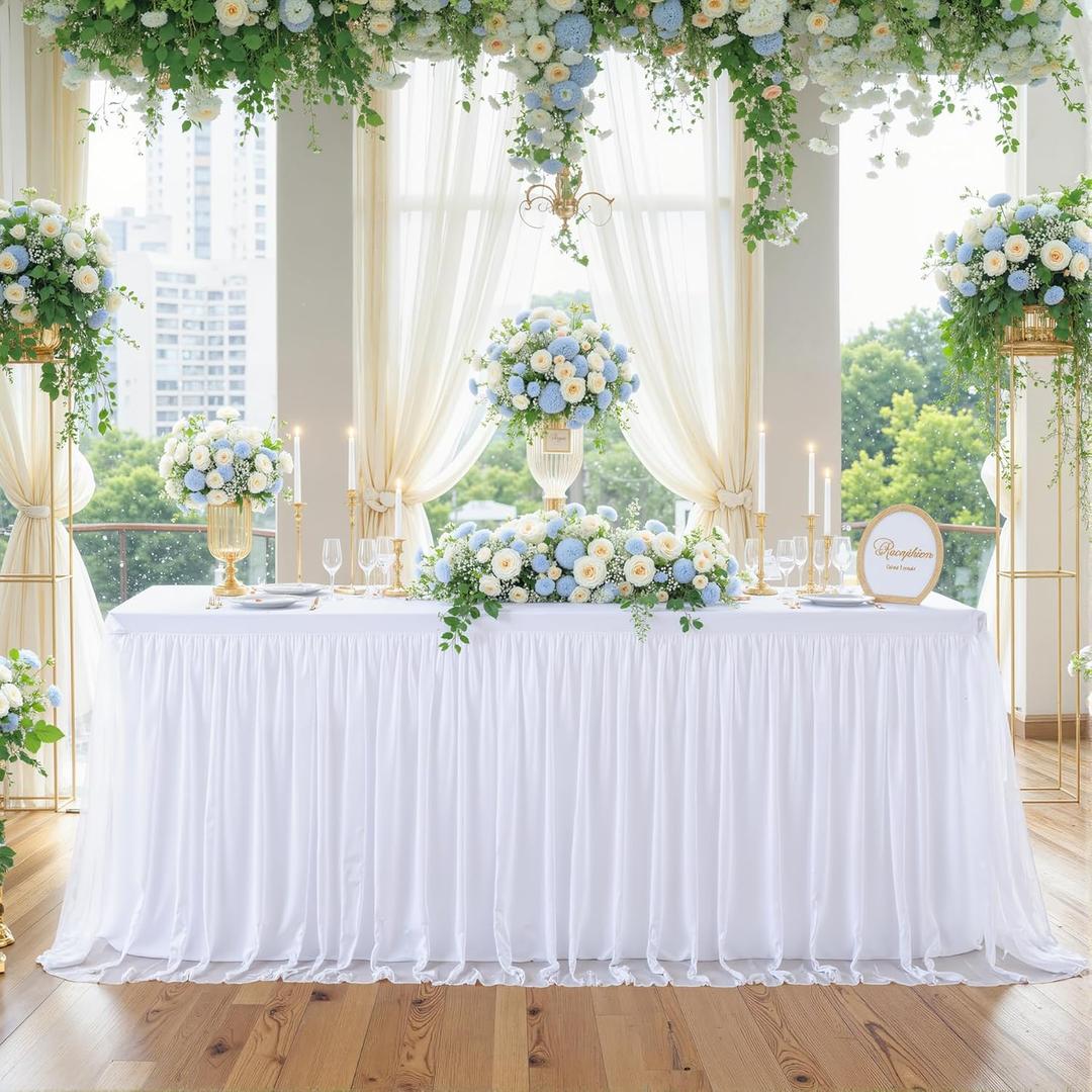 White Tulle Tablecloth for 6 Foot Rectangular Tables 72 x 30 Inch White Table Cloth Rectangle 6ft Wrinkle Free Table Cover with Tutu Skirt for Wedding Birthday Party Buffet Banquet Tablecloths