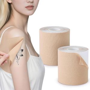 2 Rolls Tattoo Cover Up Tape, 3"x16.4Ft Cuttable Tattoo Tape Cover Up, Sweat-Resistant Light Skin Tone Invisible Concealer Scars & Tattoos Birthmarks Sticker, Tattoos Patches, Light Beige