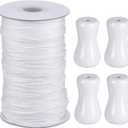 Hestya 1.8 mm White Braided Lift Shade Cord 55 Yards/roll with 4 Pieces Wood Pendant for Aluminum Blind Shade, Gardening Plant and Crafts (White)