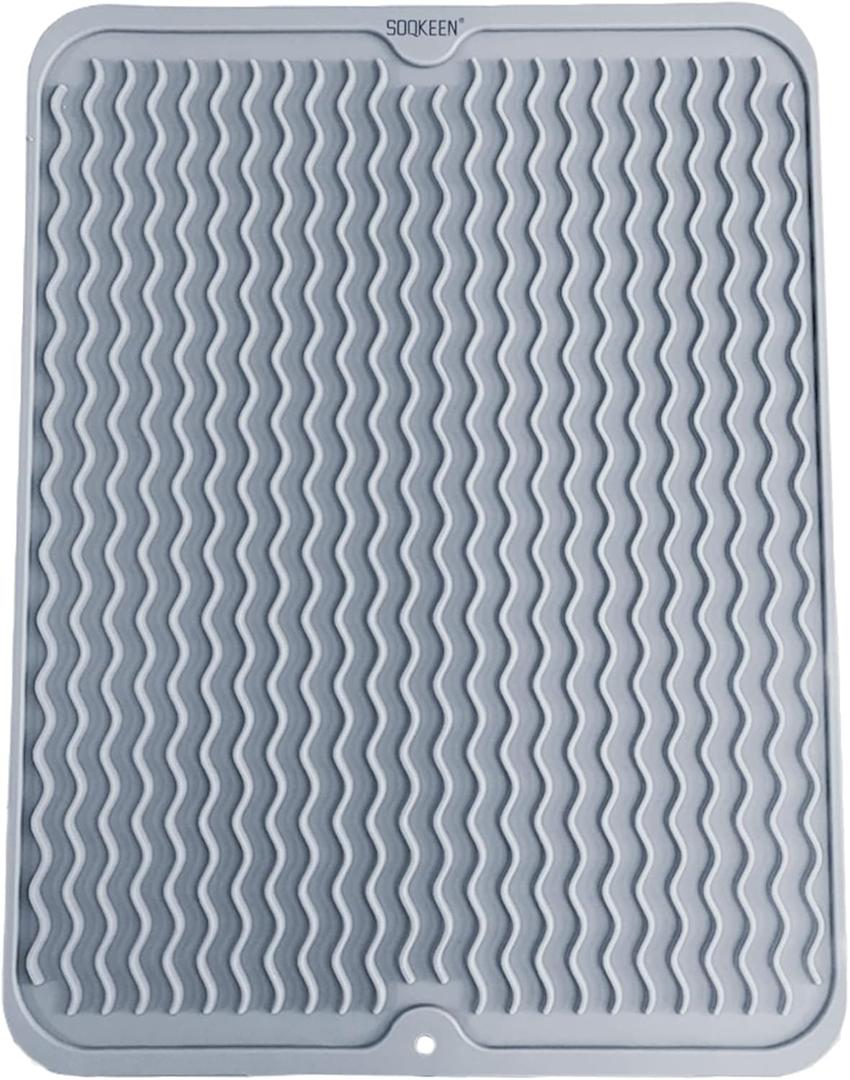 Silicone Dish Drainer Mat 16"12" (40  30 cm) Kitchen Dish Drying Heat Resistant Mat Collapsible Sink Non Slip Kitchen Draining Board Mats for Kitchen Counter (Light Grey) (16"x12", 1P)