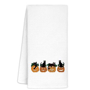 CIOJUNE Halloween Pumpkin Black Cat Kitchen Towels, Black Cat Halloween Decor Dish Tea Towels for Kitchen, Spooky Pumpkin Decorative Hand Towel for Bathroom, 16x24 Inch