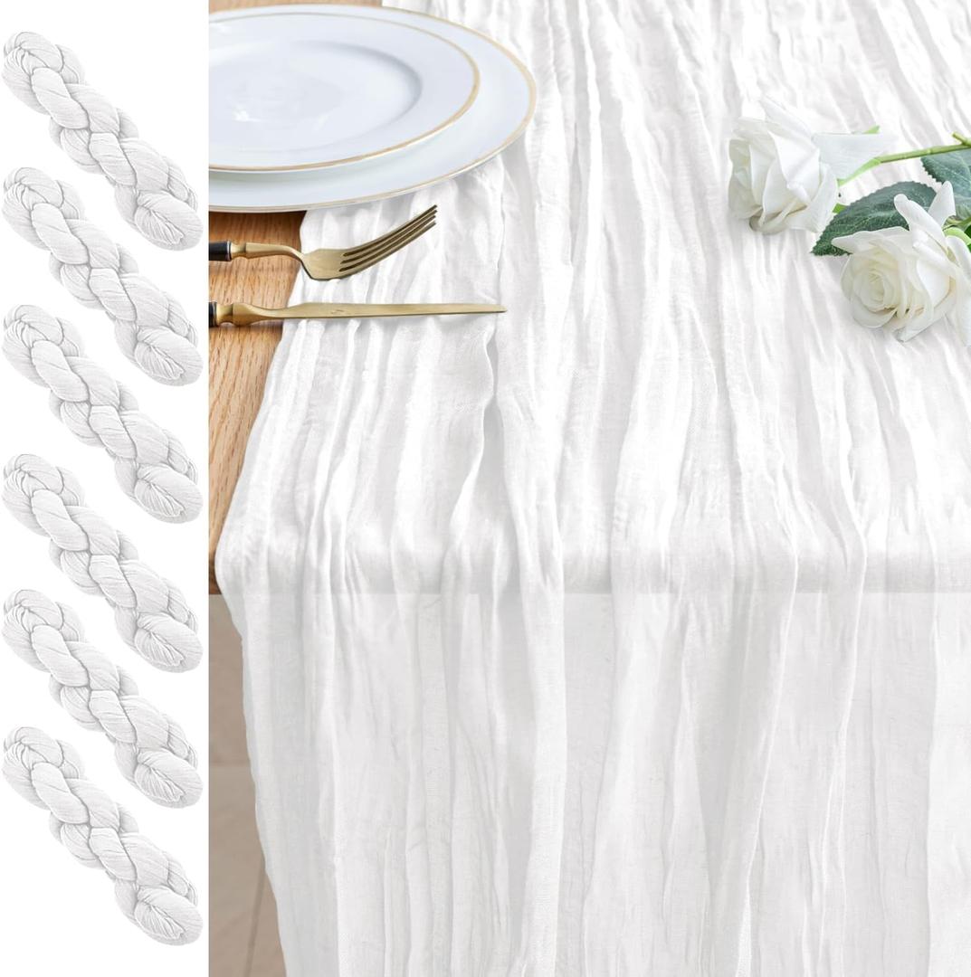 6PCS Table Runner Cheesecloth 10FT Ivory Boho Gauze Cheese Cloth Rustic Sheer Table Runners for Wedding Bridal Baby Shower Party Decoration