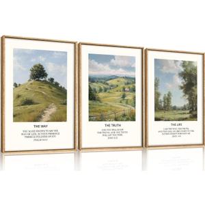 Large Christian Bible Framed Canvas Wall Art Set,Jesus Verse Vintage Wall Decor,Nature Scripture Landspaces Art Prints,Religious Artwork for Living Room,Dining Room,Farmhouse-24 x36 x3