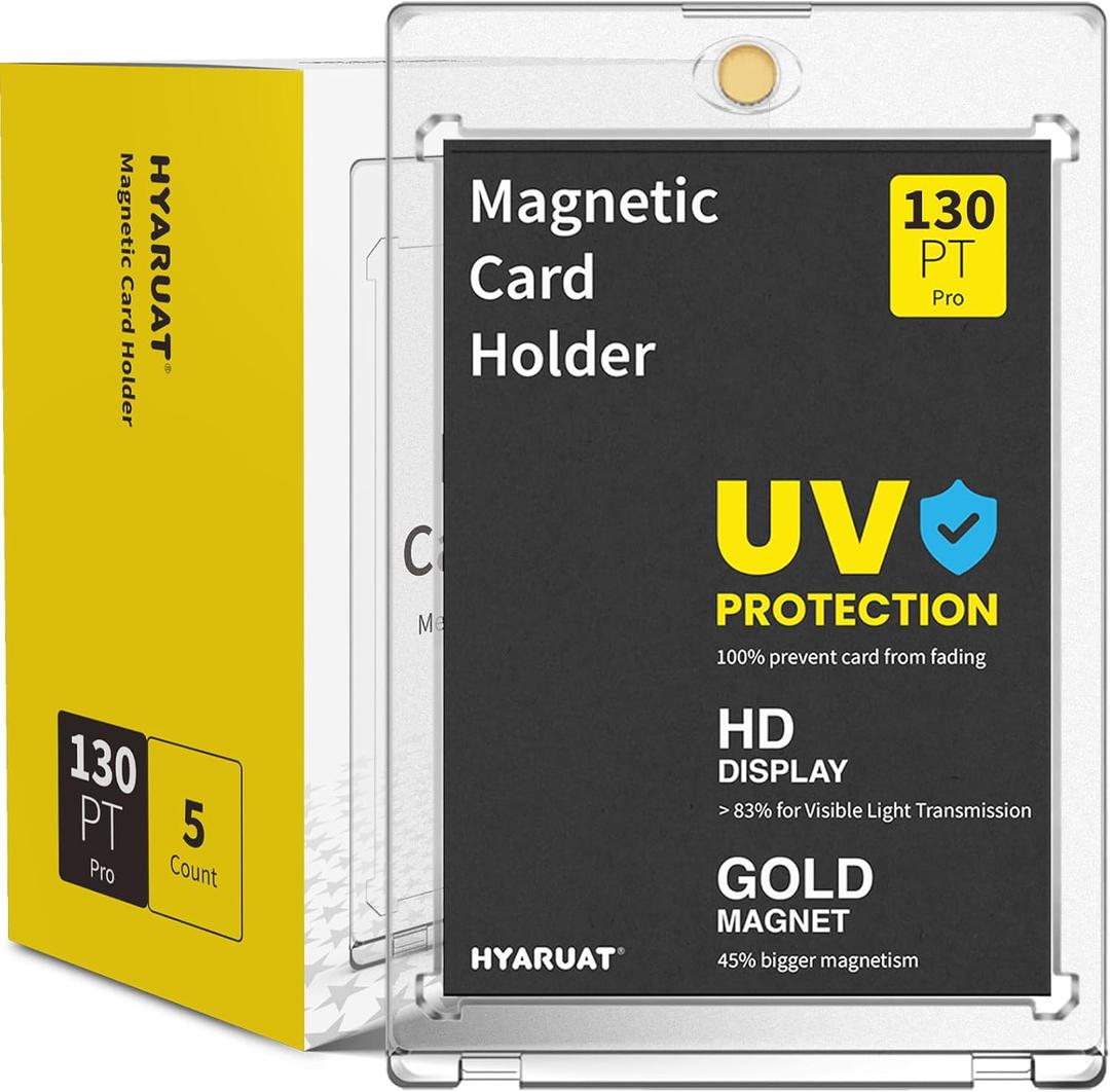 130pt Magnetic Card Holders for Trading Cards - 5 Pack White Clear One Touch Hard Cases with Stronger Magnet, UV Protection