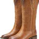 Rollda Cowgirl Boots Cowboy Boots for Women Square Toe Mid Calf Western Boots Ladies Fashion Boots with Chunky Heel (7.5, Brown)