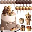 19PCS Brown Bear Cake Decoration Baby Bear Baby Shower Cake Topper Brown Balls Cake Topper Baby Shower Birthday Cake Decoration