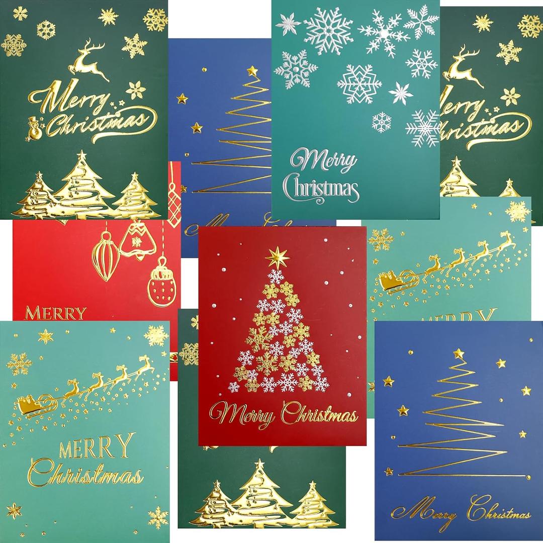 Fancy Land Christmas Greeting Cards with Envelopes 24 Pack Foil Embossed Christmas Note Cards 4 X 5.25 Blank Inaide Snowflakes Tree Ornaments Classic