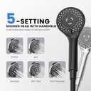 Wide Rain Shower Head With 5 Modes Handheld Showerheads, High Pressure Showerhead Combo with Extension Arm for Bathroom Accessories, Adjustable Shower Head with Anti-Clog Nozzles (Black)