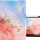 Marble Floral Case for iPad 9.7 Inch 5th/6th Generation,Case for iPad6/iPad5/iPad Air 2/Air with Pencil Holder,Slim Lightweight Book Style Clear Back Cover,O-Pink Marble 