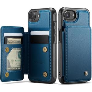 Vinich for iPhone 16e Wallet Case with Card Holder, RFID Blocking Credit Slots Kickstand Shockproof Phone Cover for Women Men, Blue